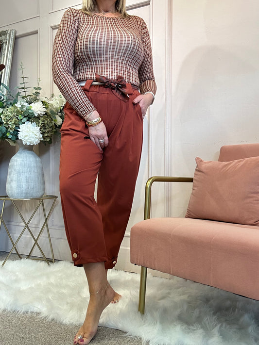 Scarf Tie Belted Pant - Deep Terracotta - Wardrobe By Simone