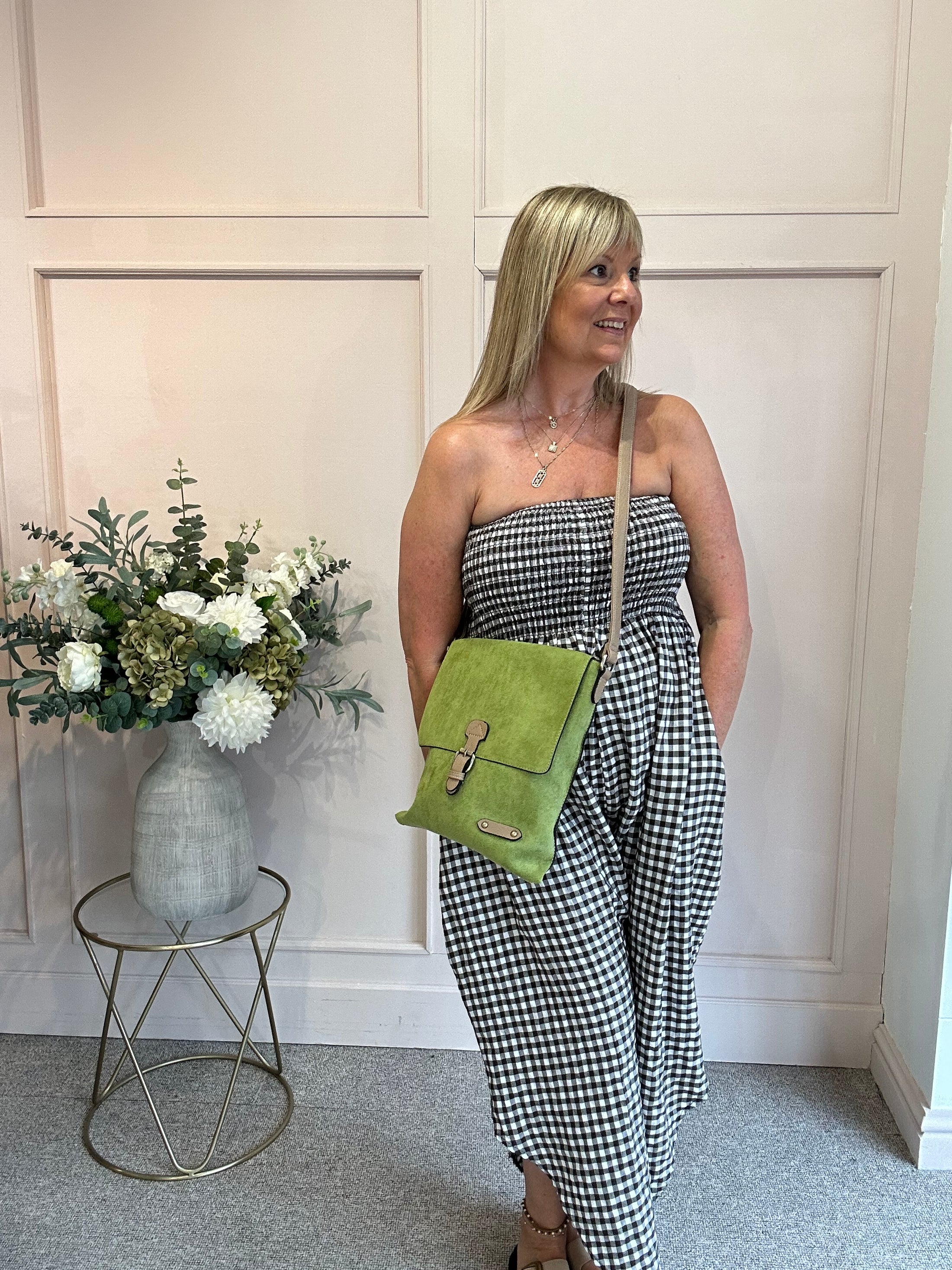 Elasticated Bodice Gingham Jumpsuit - Brown/White One Size