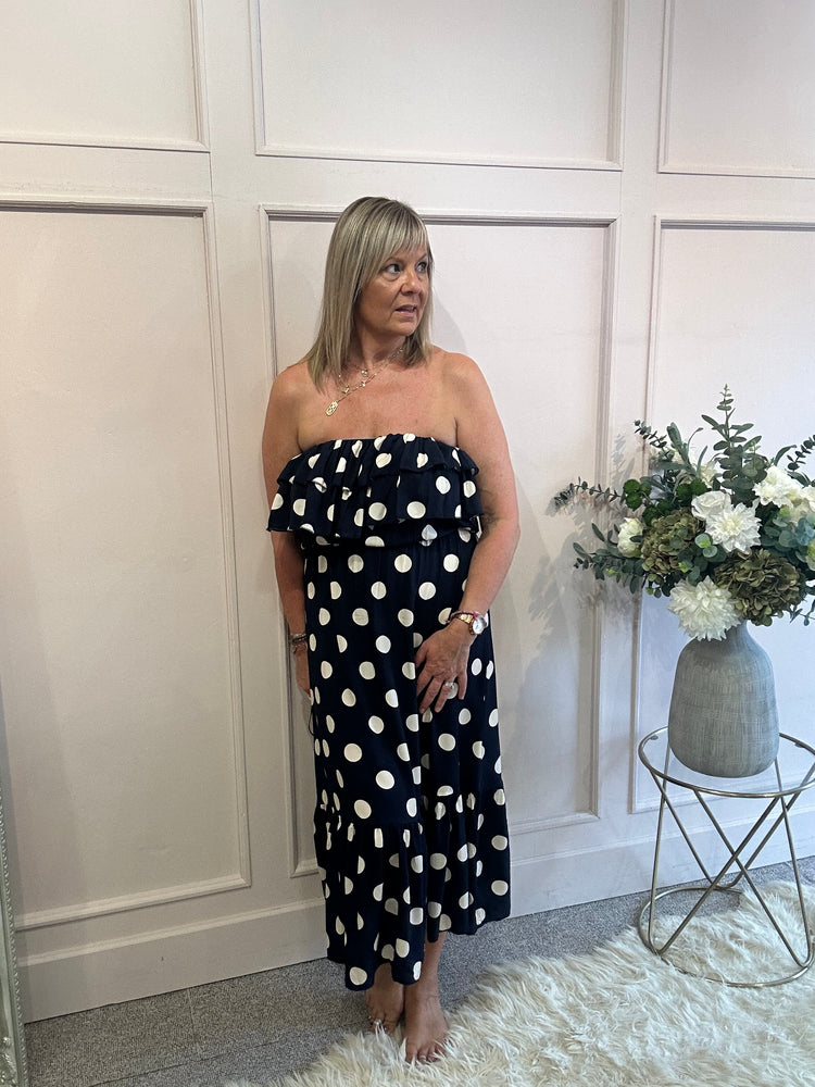 Polka Dress Bardot - Navy/Cream