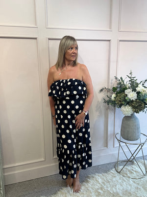 Polka Dress Bardot - Navy/Cream
