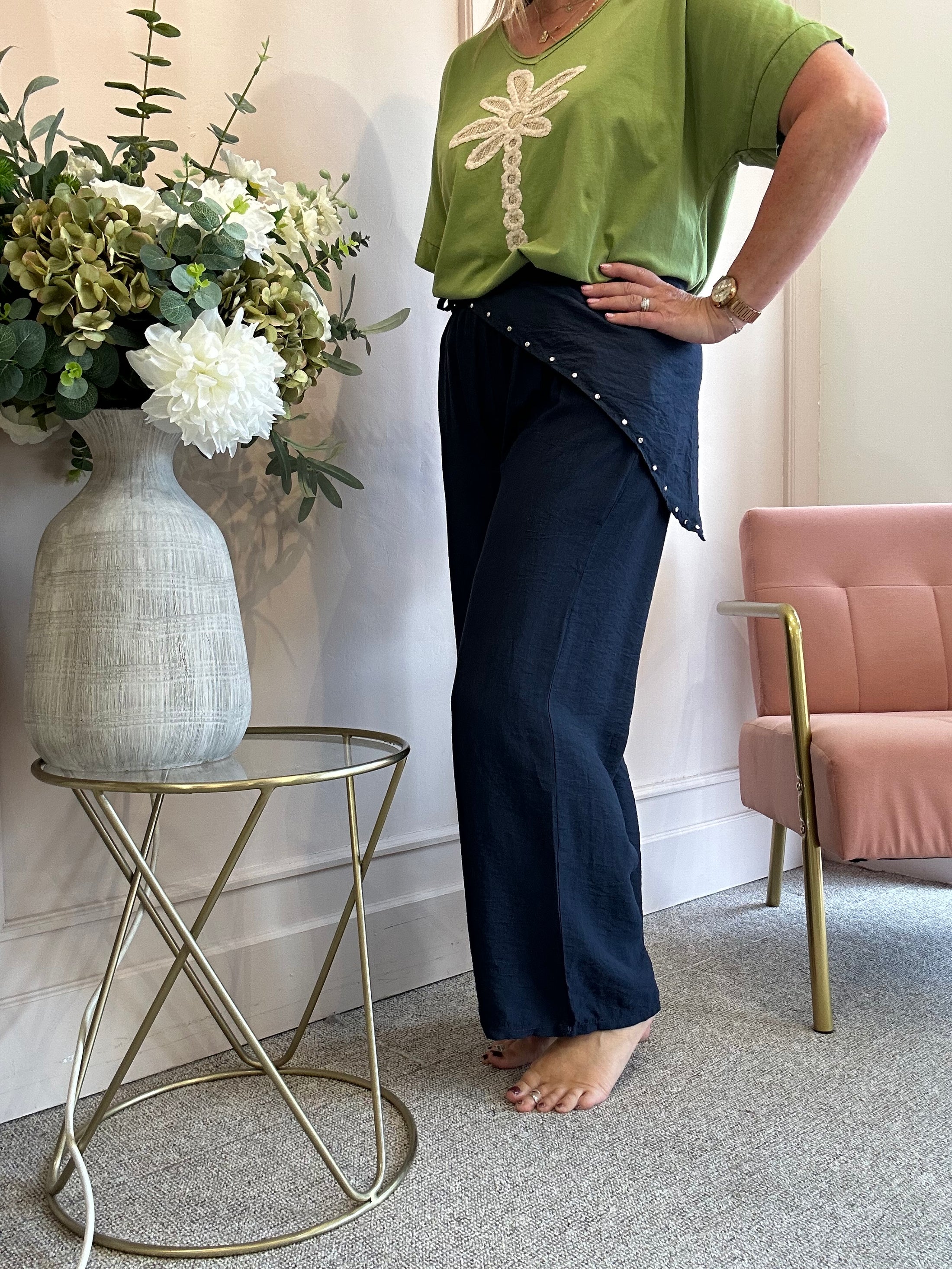 Scarf Tie Wide Pant - Navy