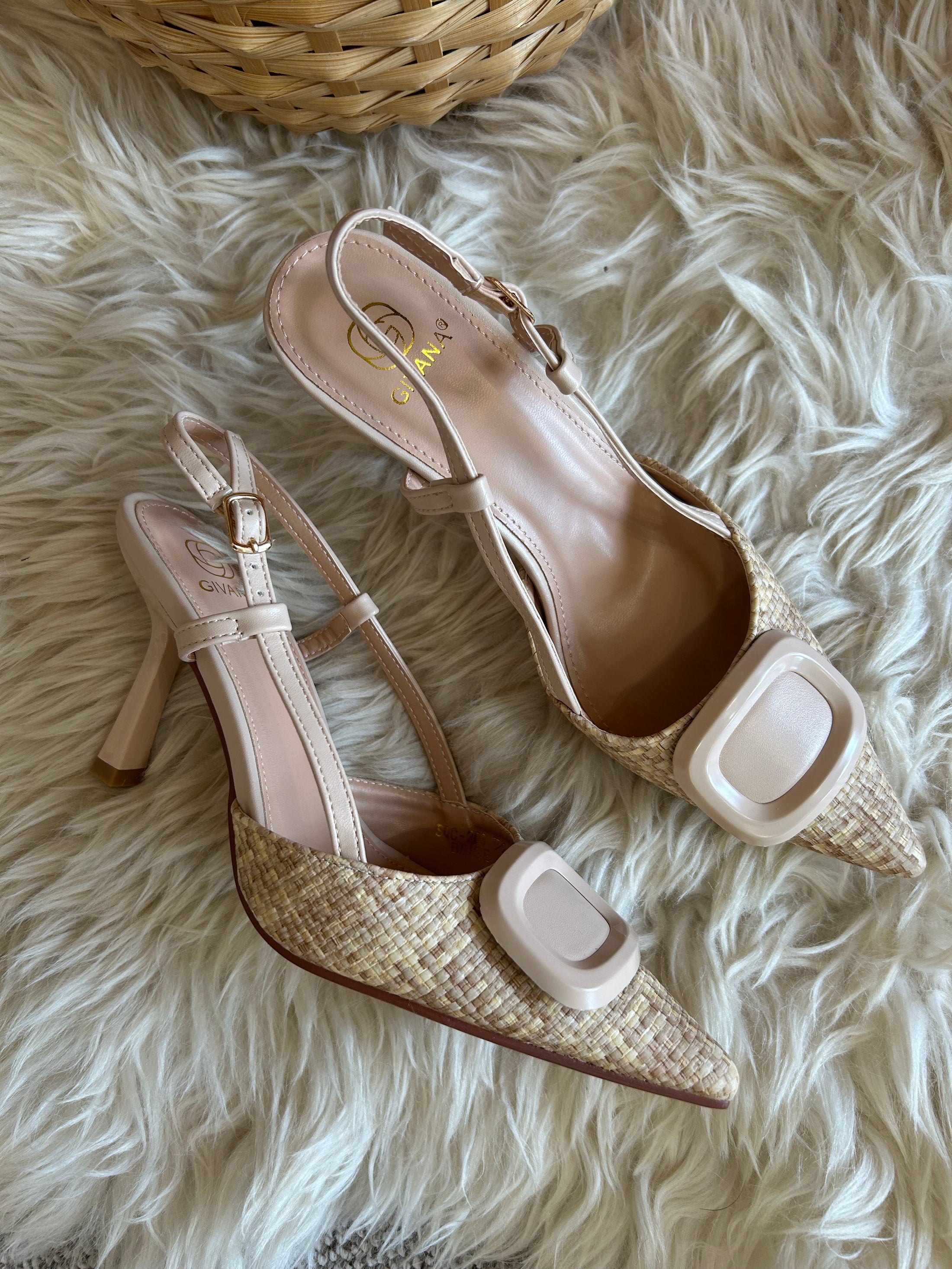 Kitten Heel Slingback Shoe - Cream/Mix - Wardrobe By Simone