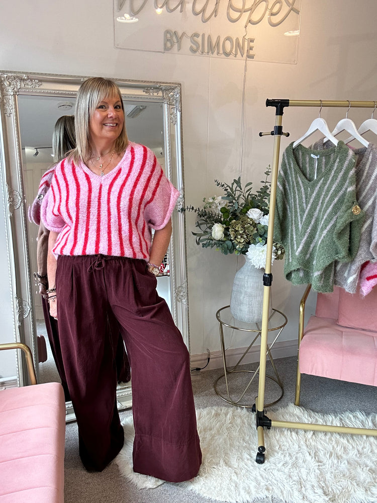 Gold Button Stipe Jumper - Pink/Red