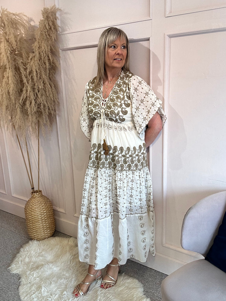 Bohemian Summer Embroidered Dress - Cream - Wardrobe By Simone