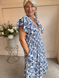 Load image into Gallery viewer, Fleur-De-Lis Midi Dress - Blue/White - Wardrobe By Simone
