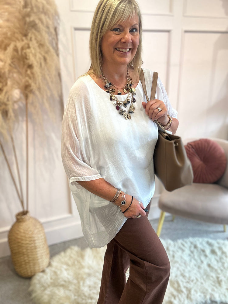 Floaty chiffon oversized top - White - Wardrobe By Simone