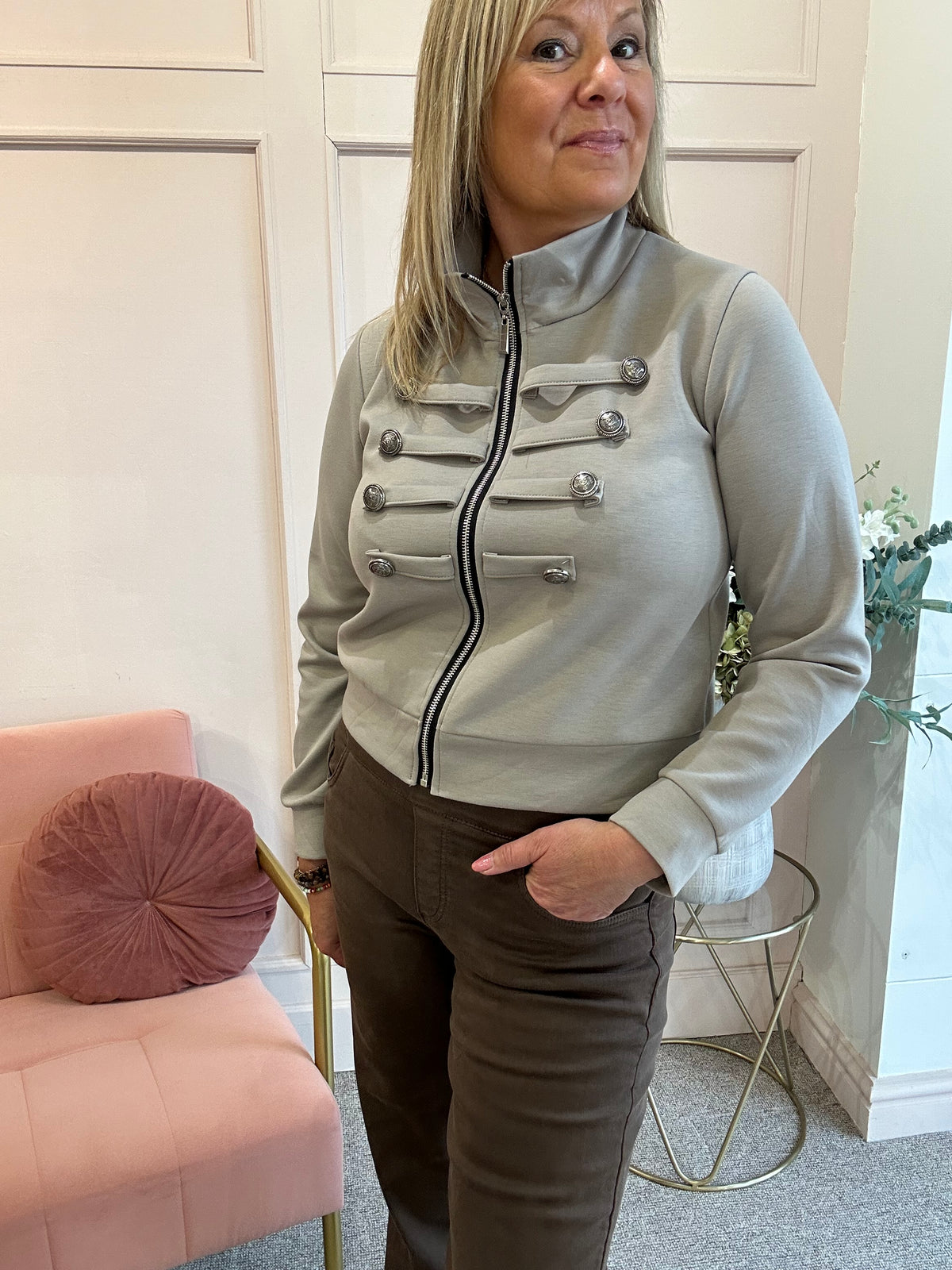 Military Lounge Jacket - Taupe - Wardrobe By Simone