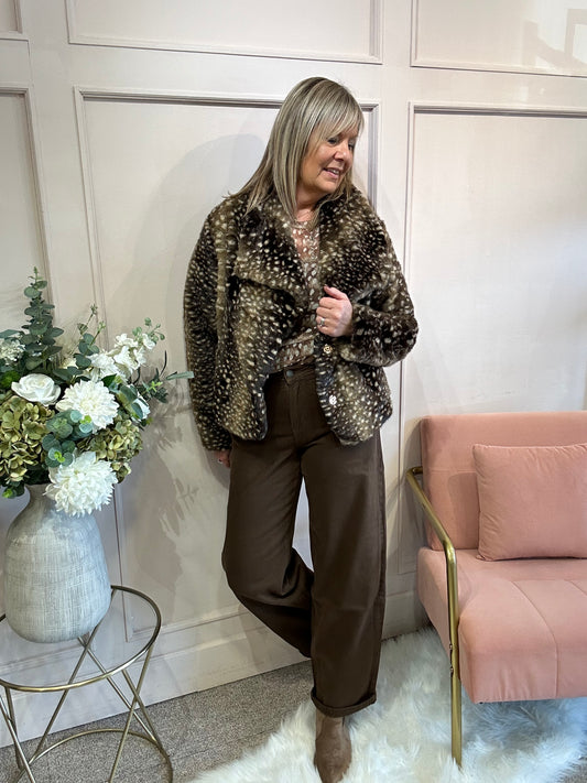 Bambi Deep Collar Jacket  - Brown/Cream - Wardrobe By Simone