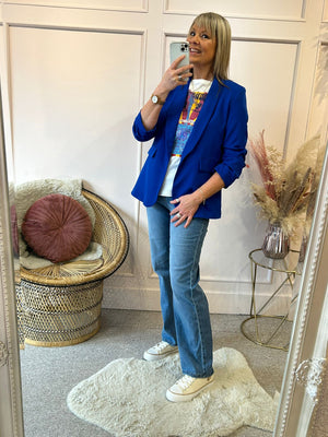 Ruched Sleeve Blazer -  Electric Blue