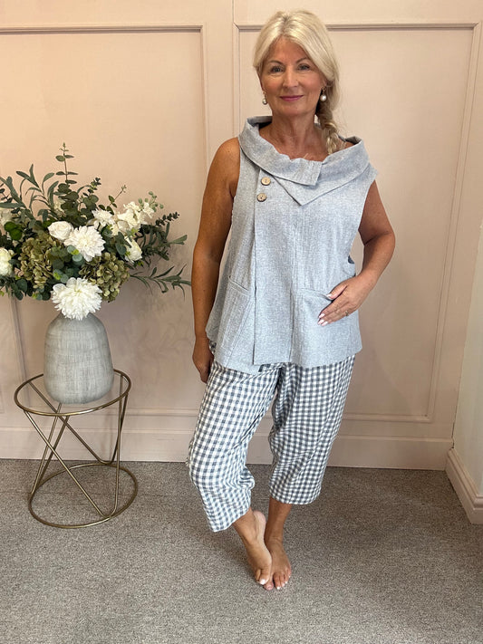 Cowl Neck Waistcoat Style Top - Grey - Wardrobe By Simone