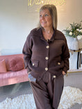 Load image into Gallery viewer, Gold Button Cardi Jacket -  Brown
