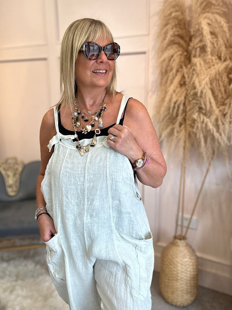 Linen dungarees - Beige - Wardrobe By Simone