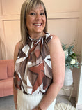 Load image into Gallery viewer, Leaf Print Bow Tie Sleeveless Top - Brown/White - Wardrobe By Simone
