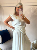 Frill Edged Top & Wide Pant Set - Light Cream