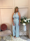 Load image into Gallery viewer, Halter Neck Polka Dot Jumpsuit - Soft Blue/Black - Wardrobe By Simone
