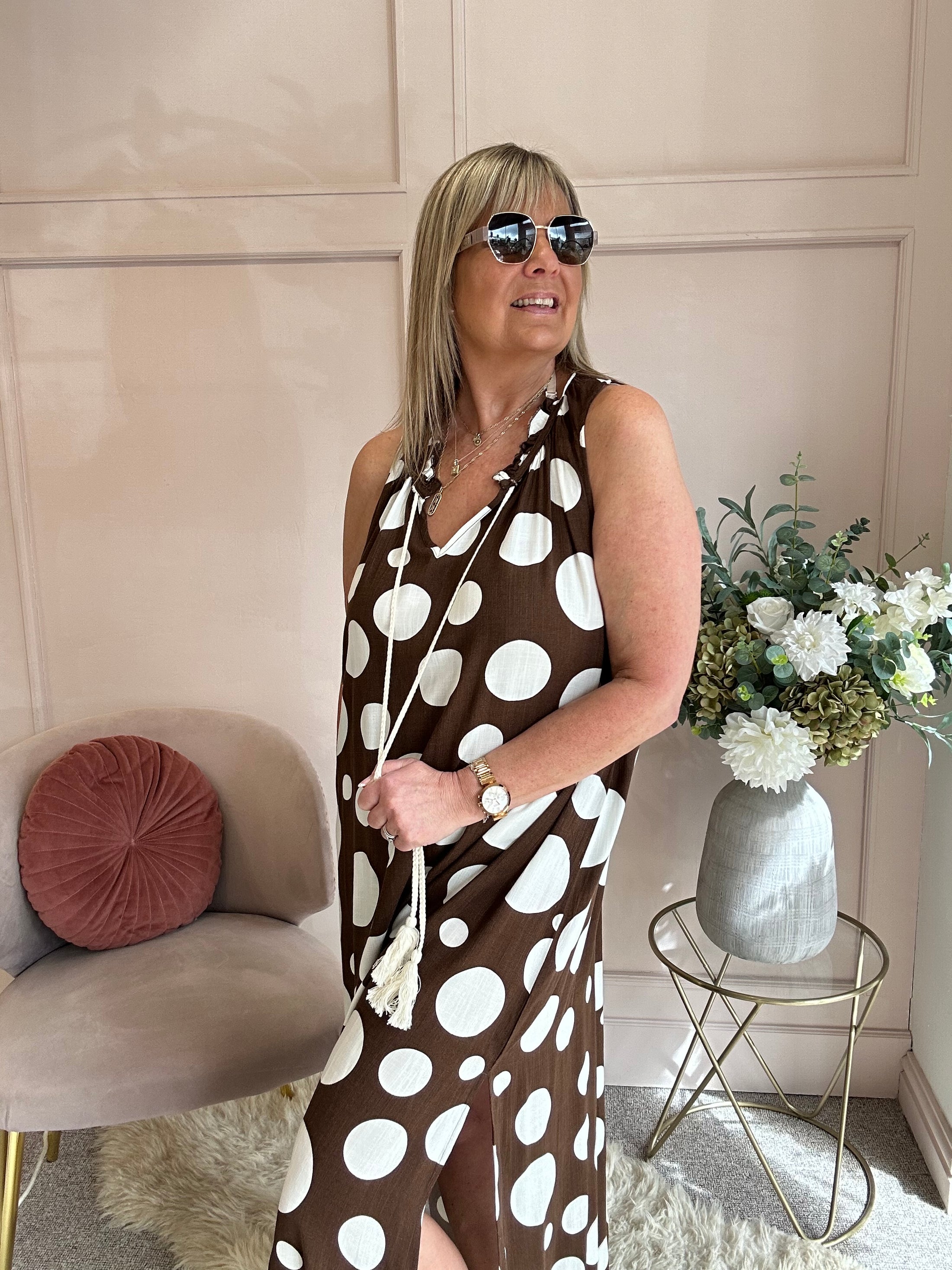 Maxi Bold Spot Dress - Brown/White - Wardrobe By Simone