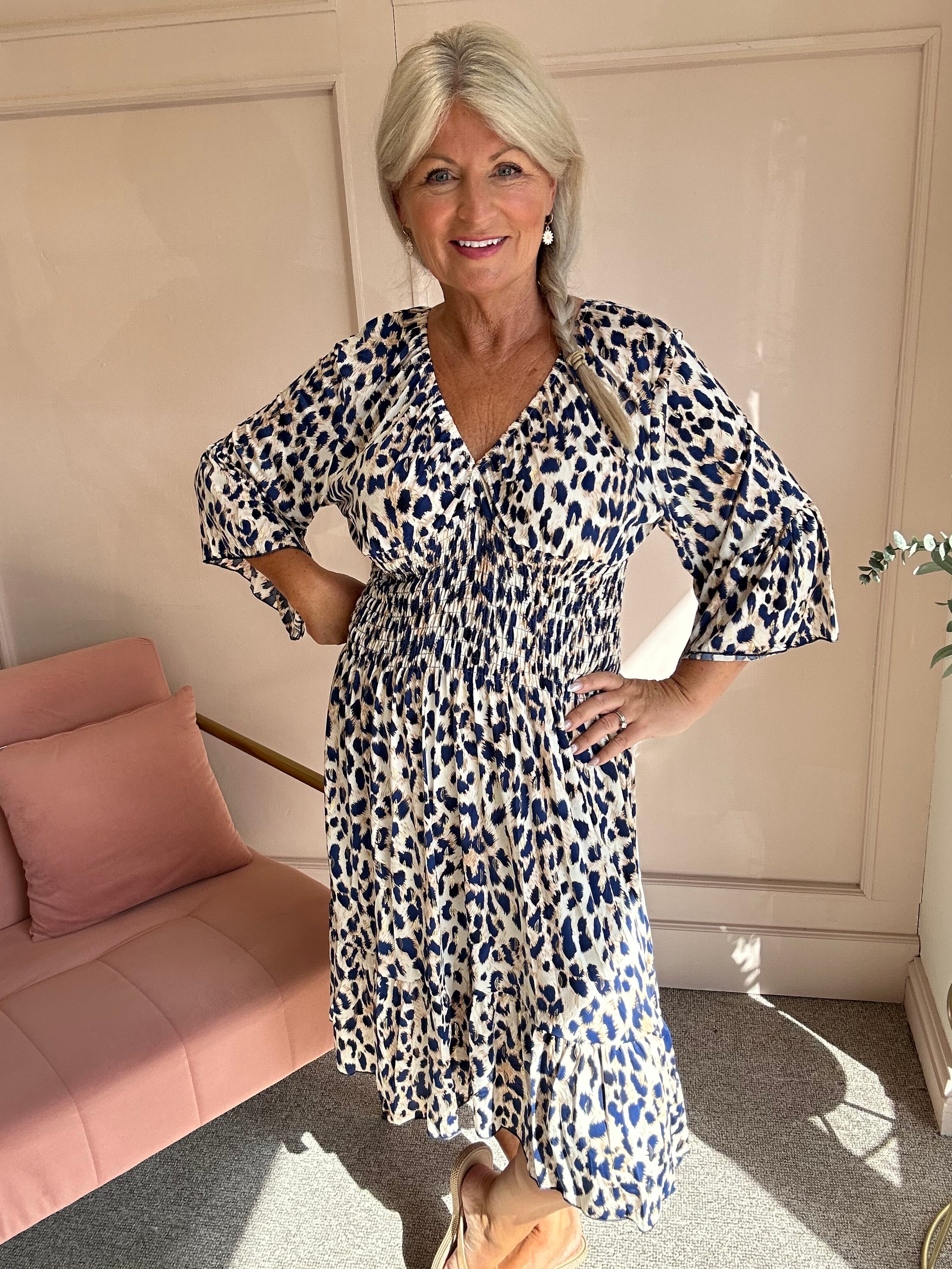 Leopard Mid Dress - Navy/Cream - Wardrobe By Simone