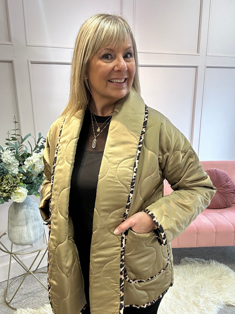 Quilted Jacket - Gold/ Leopard