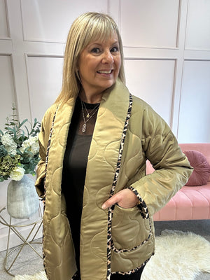 Quilted Jacket - Gold/ Leopard