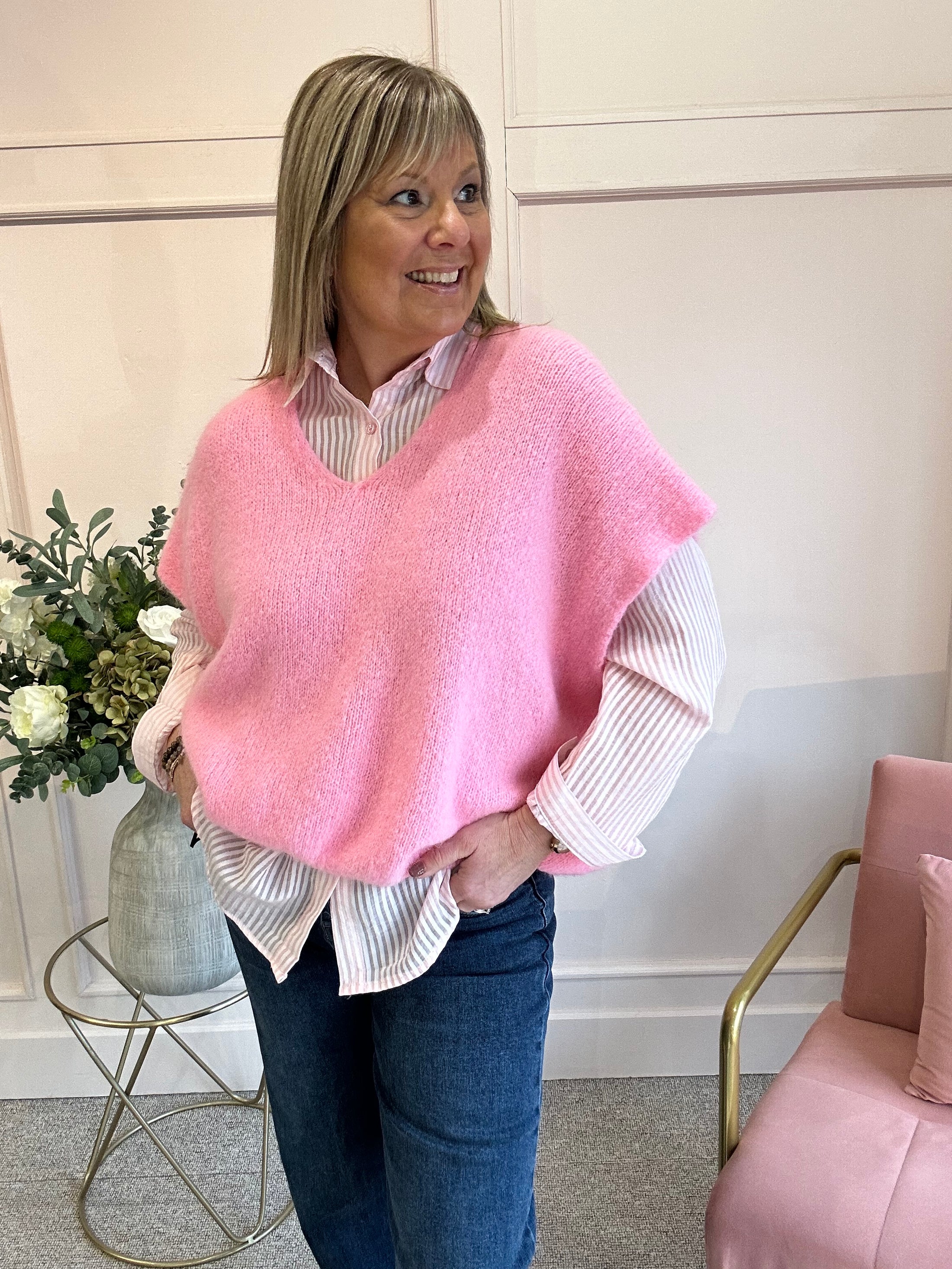 V Neck Oversized Tank Top - Pink