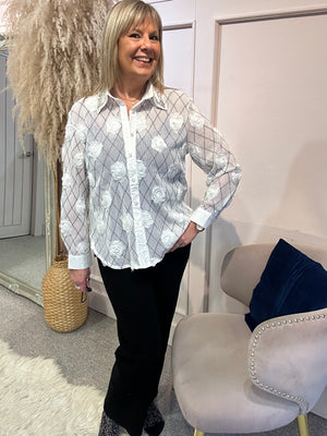 Delicate Rose Mesh Shirt - White - Wardrobe By Simone
