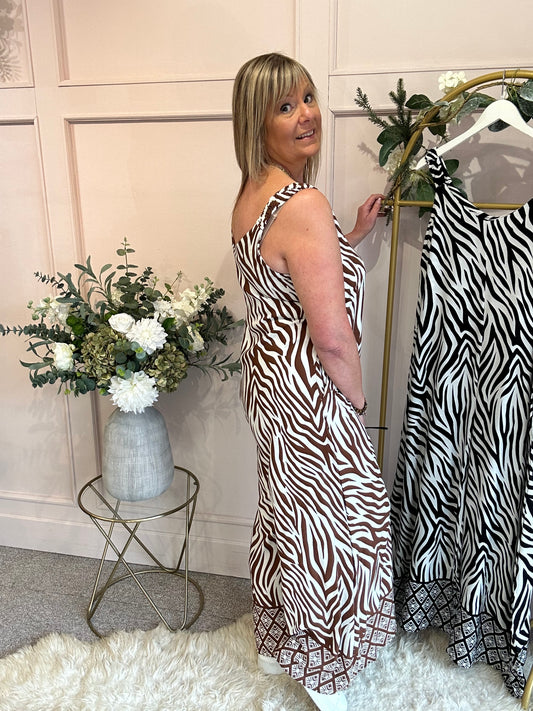 Zebra Jumpsuit - Brown/Cream - Wardrobe By Simone