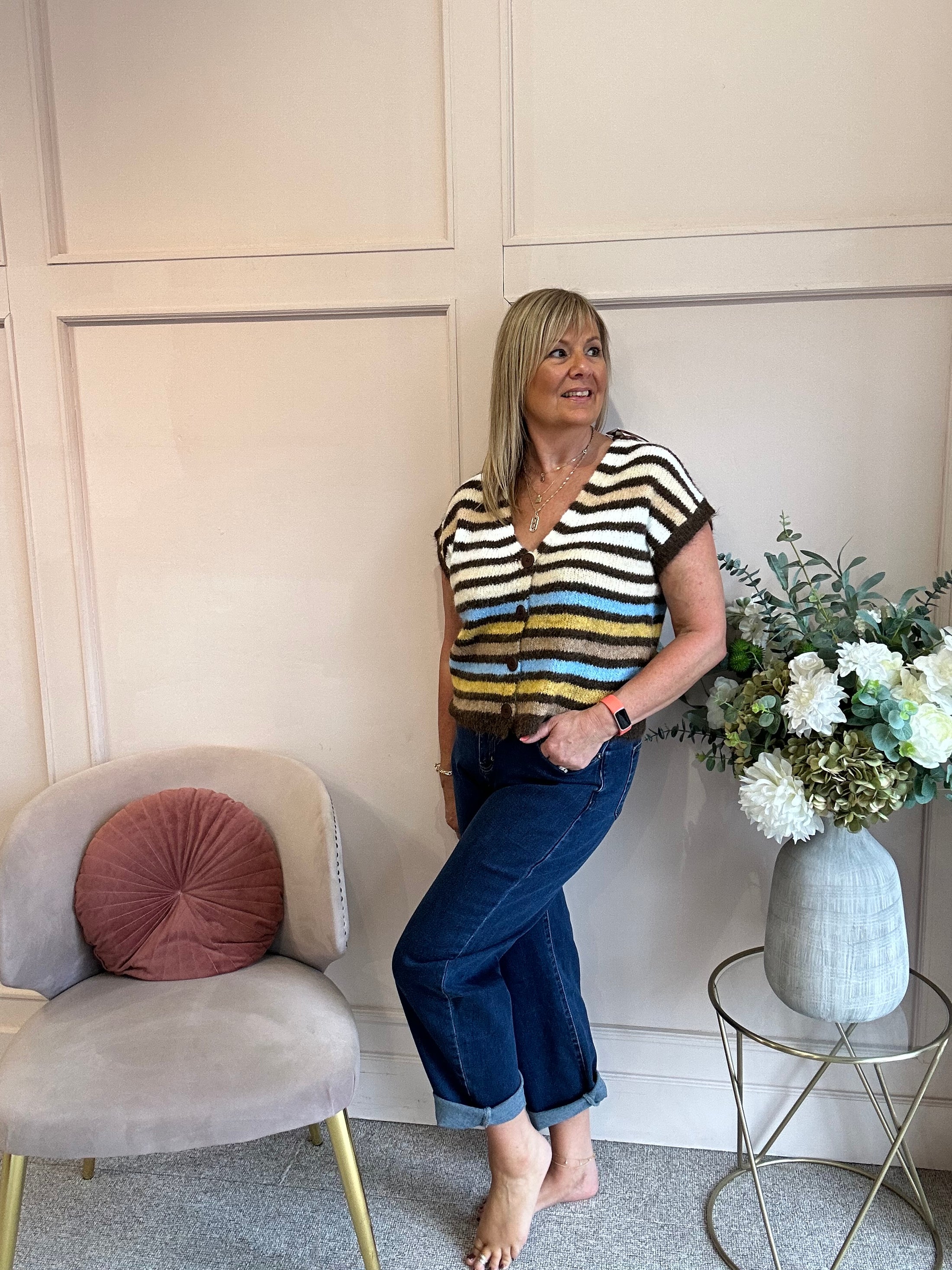 Cosy Striped Waistcoat - Brown/Cream