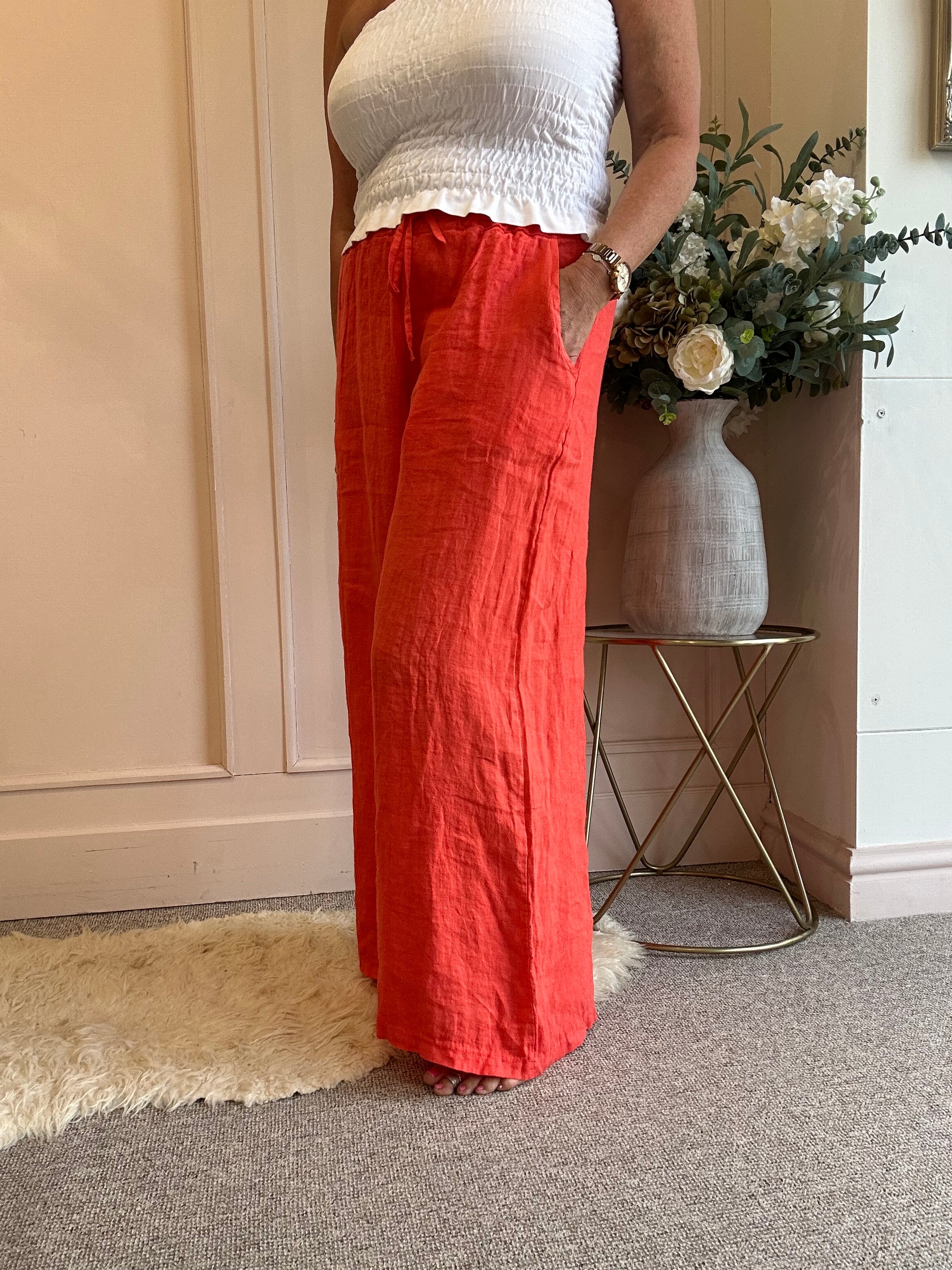 Linen Wide Pant - Orange - Wardrobe By Simone