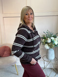 Load image into Gallery viewer, Hoody Striped Zip Cardigan- Brown/Cream
