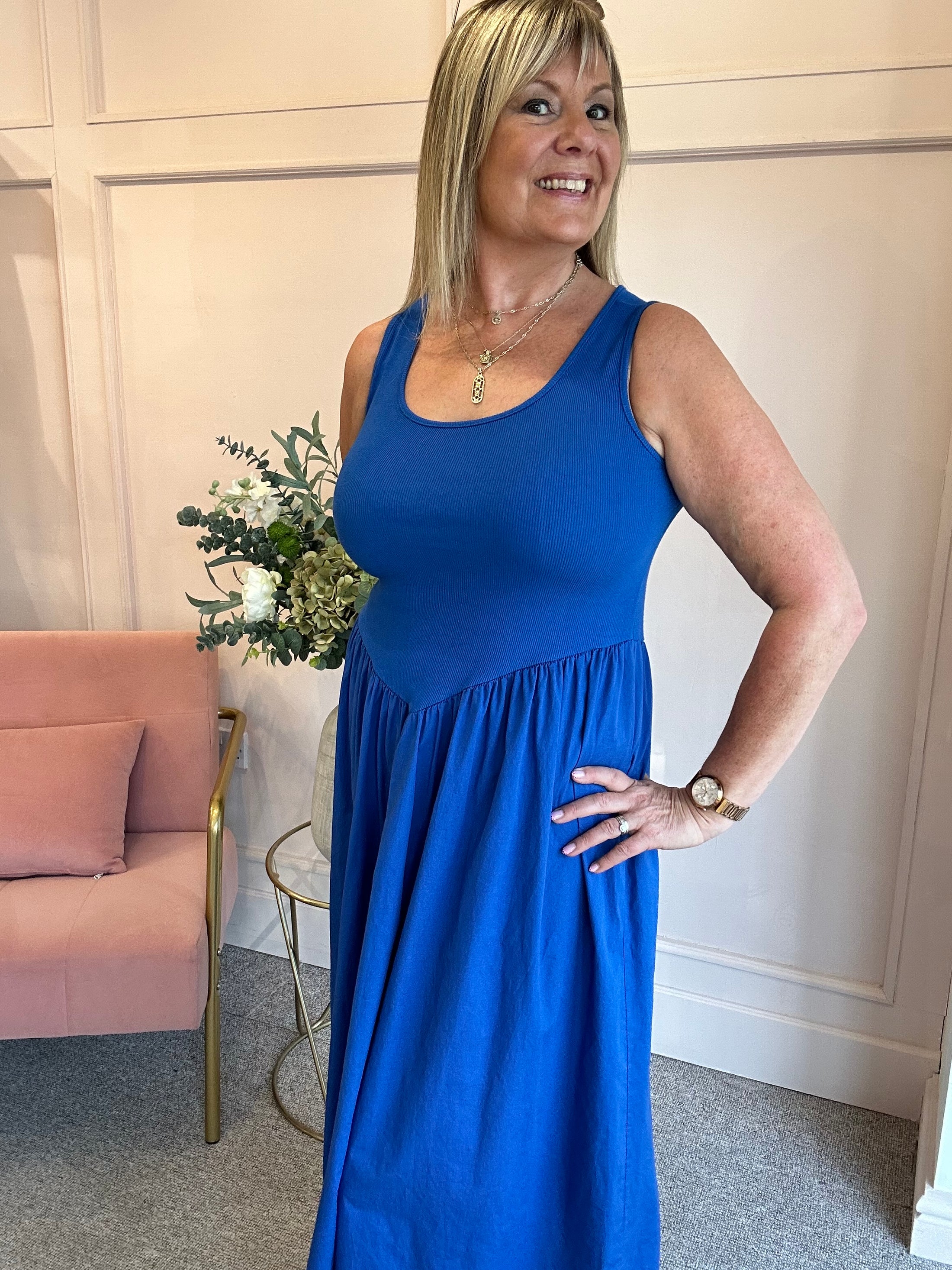 Rib Vest Top & Skirt Dress - Electric Blue