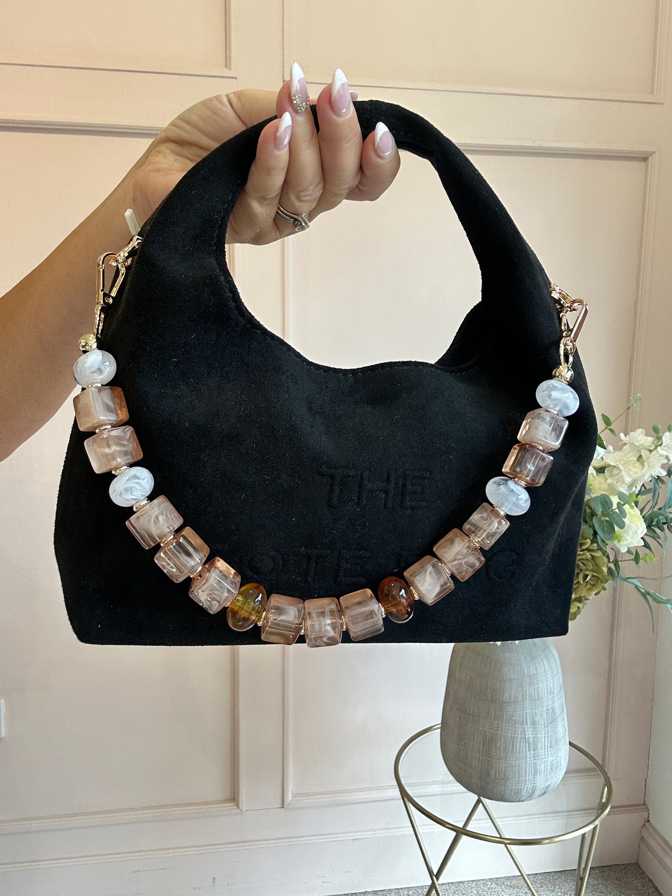 The TB Moon With Chain & Bead Bag - Black - Wardrobe By Simone