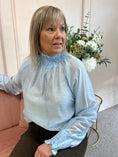 Load image into Gallery viewer, Ruffle Neck Top  - Pastel Blue - Wardrobe By Simone

