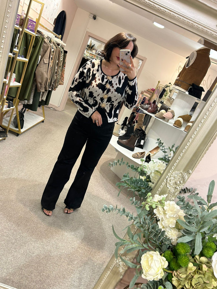 Sun Gold Button Cardi/Jacket - Cow Print