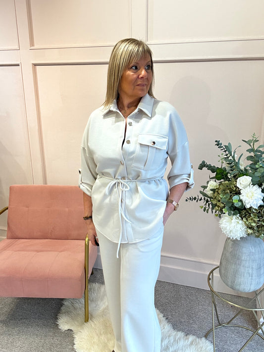 Tunic Shirt Jacket &Trouser Set - Cream