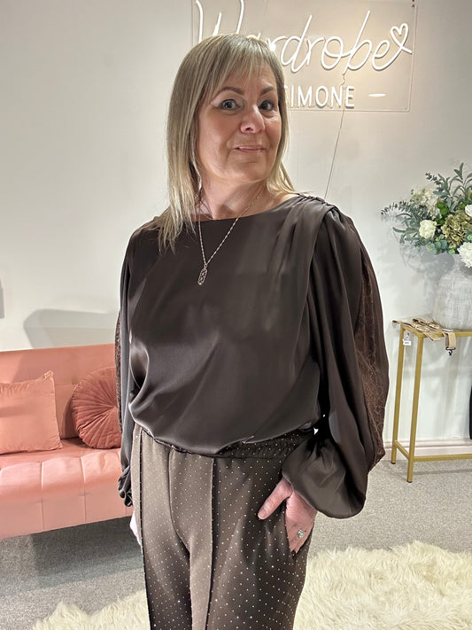 Satin Blouse - Brown