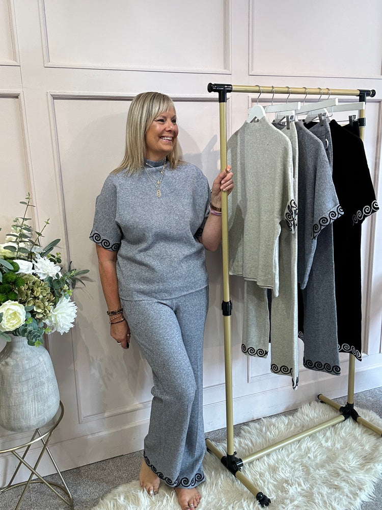 Swirl Detail Jumper & Pant Set - Grey