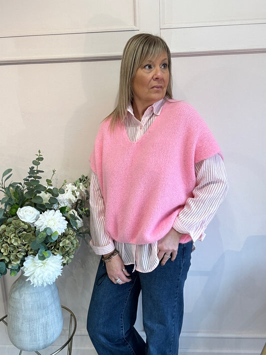 V Neck Oversized Tank Top - Pink