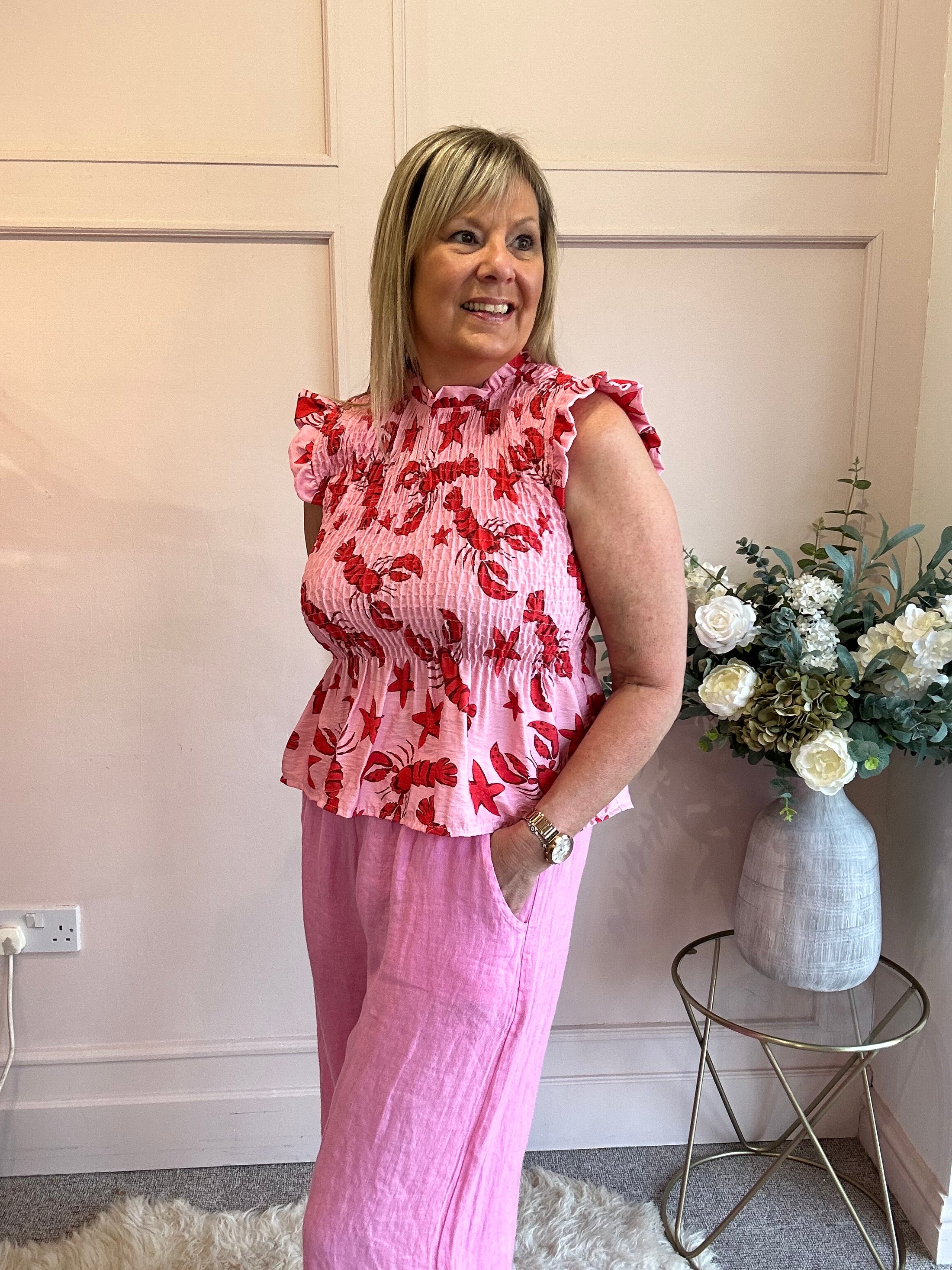 Cute Lobster Peplum Top  - Pink/Red - Wardrobe By Simone