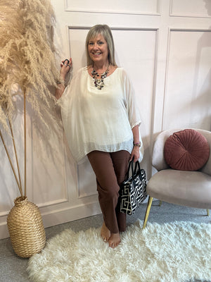 Floaty chiffon oversized top - Beige - Wardrobe By Simone