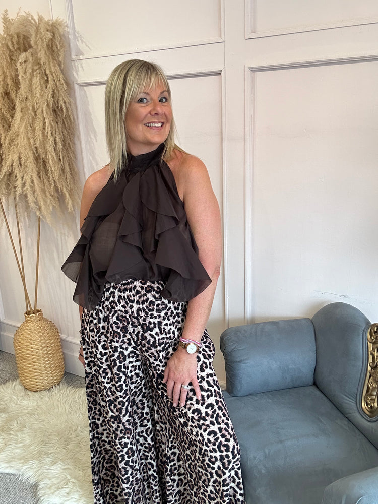 Leopard Wide Leg Pant - Browns/Black