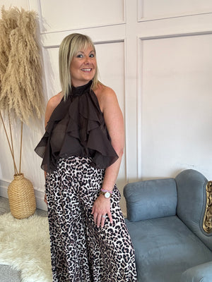Leopard Wide Leg Pant - Browns/Black