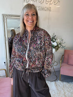 Paisley Print Satin Zip Bomber - Mix/Brown
