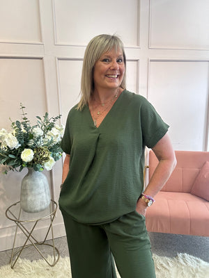 V Neck Top - Khaki