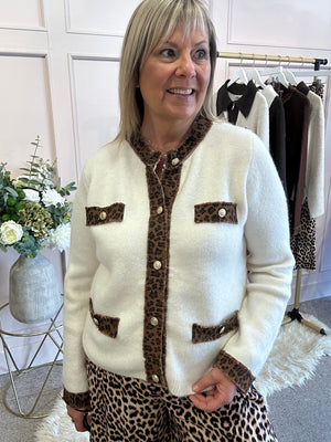 Stylish Leopard Edged Jacket/Cardi  - Cream