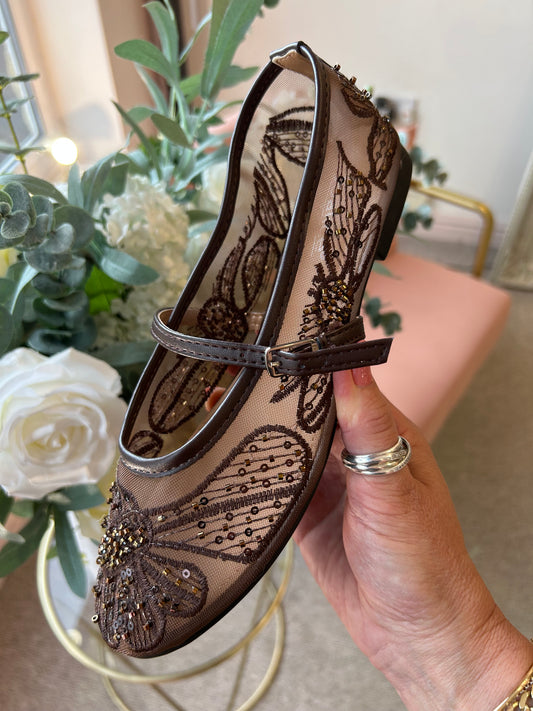 Sparkle  Beaded Mary Jane - Brown - Wardrobe By Simone