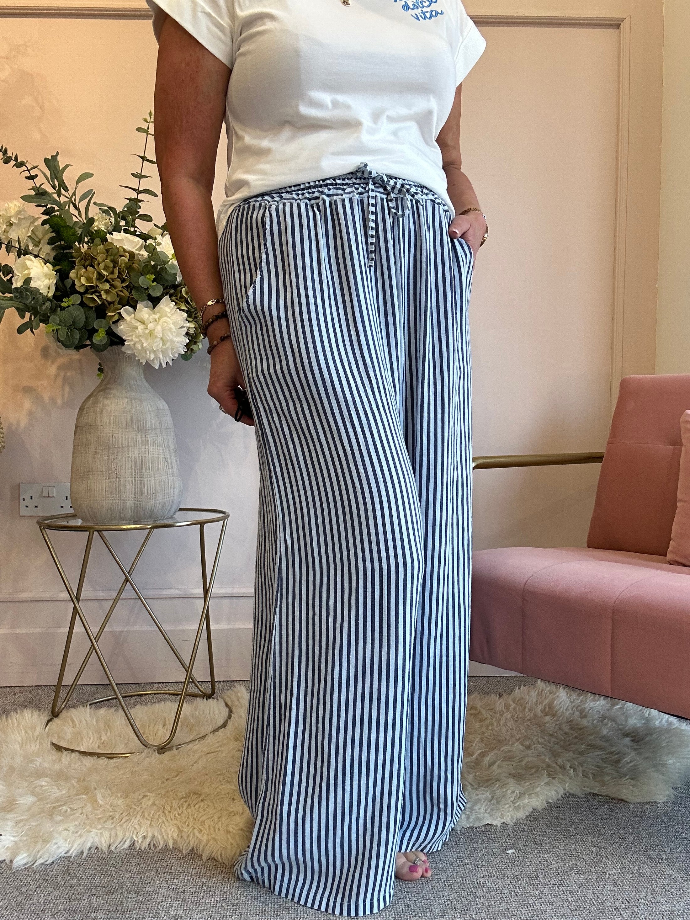 Dare To Stand Out Striped Pant - Indigo/Soft Blue - Wardrobe By Simone