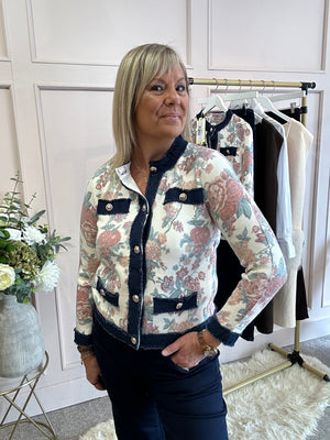 Stylish Vintage Floral Edged Jacket/Cardi  - Cream