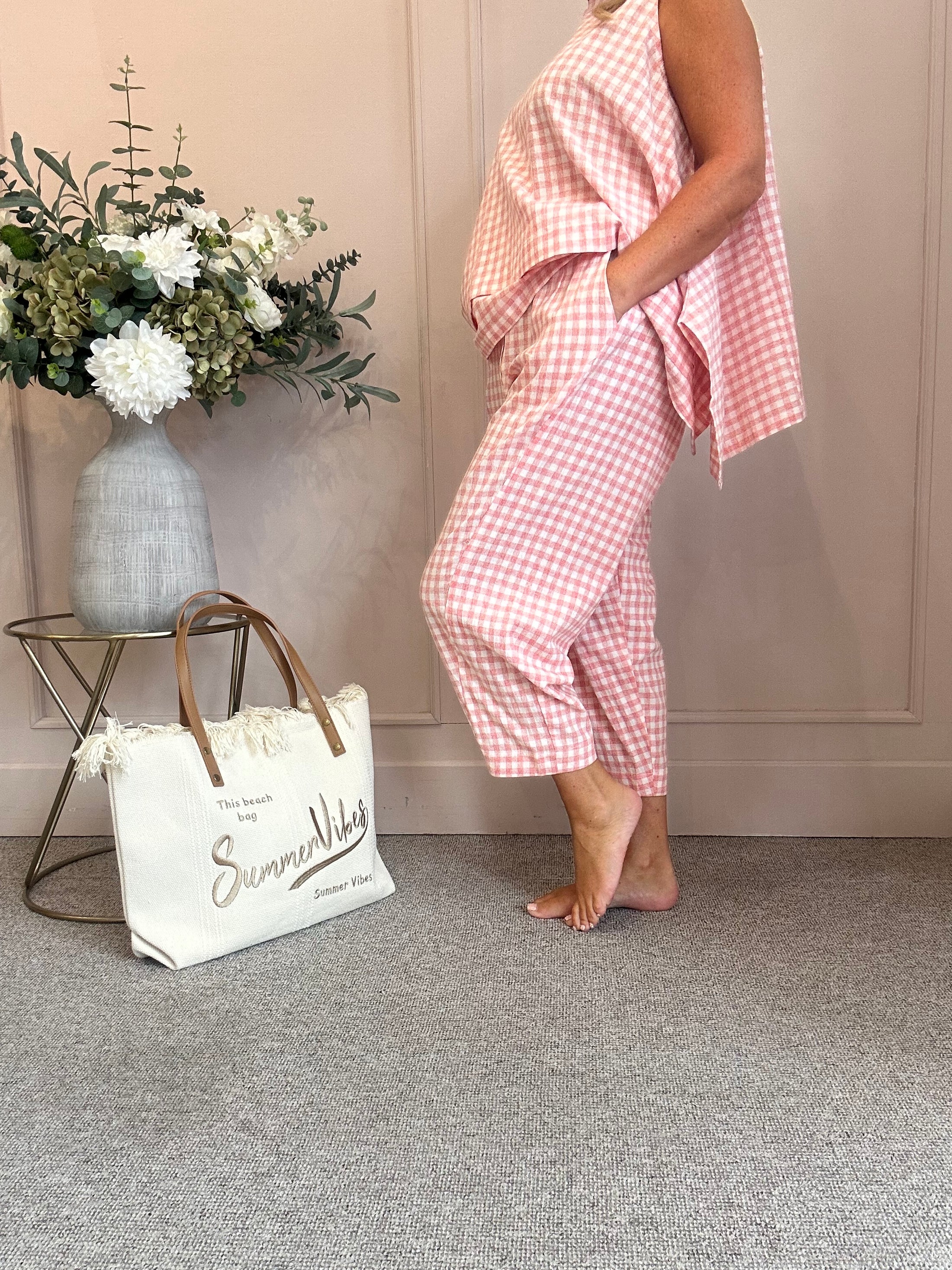Gingham Pants - Pale Coral One Size