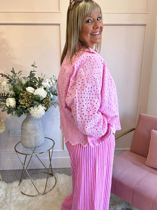 Broderie Anglaise Shirt  - Pink - Wardrobe By Simone
