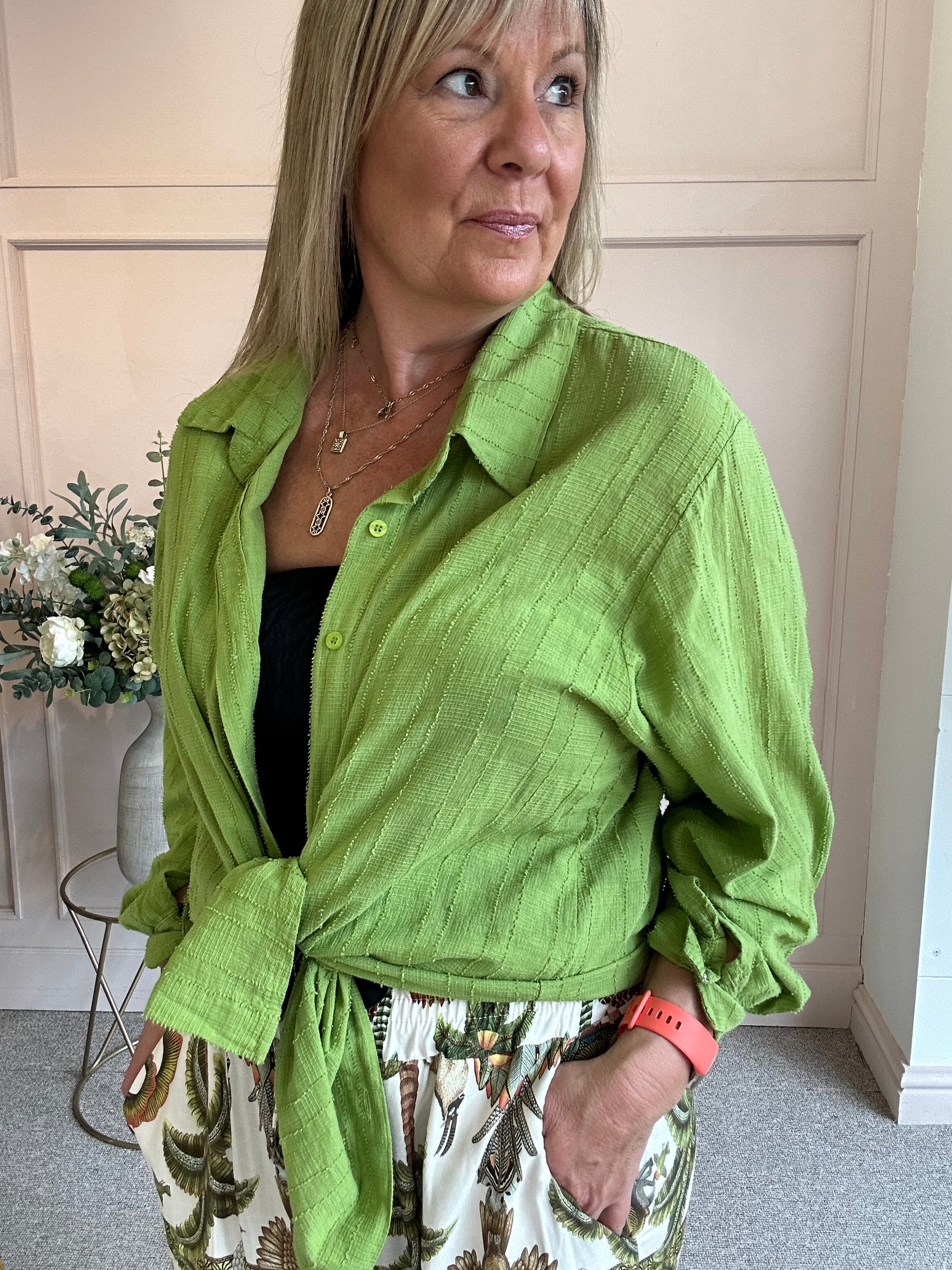 Textured Cotton Shirt - Olive Green
